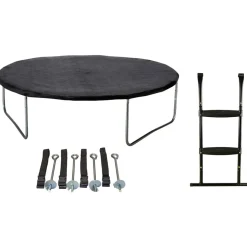 KANGUI - Trampoline 430 cm + filet + échelle + bâche + kit d'ancrage jumpi taupe/vert 430
