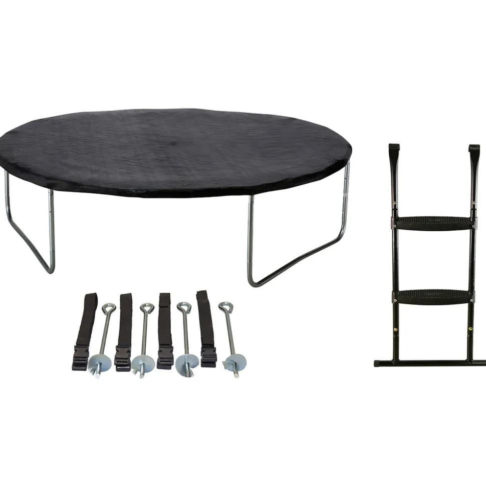 KANGUI - Trampoline 430 cm + filet + échelle + bâche + kit d'ancrage jumpi taupe/vert 430