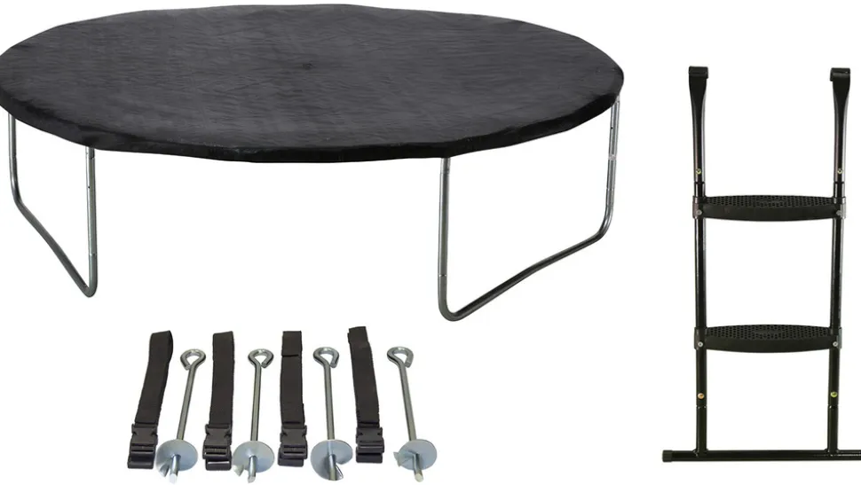 KANGUI - Trampoline 305 cm + filet + échelle + bâche + kit ancrage punchi bleu