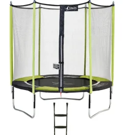 KANGUI - Trampoline de jardin 244 cm + filet de sécurité + échelle jumpi vert/noir 250