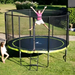 KANGUI - Trampoline de jardin rond 430 cm + filet de sécurité + échelle | punchi vert 430