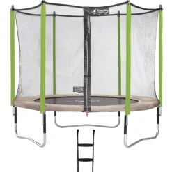 KANGUI - Trampoline de jardin 305 cm + filet de sécurité + échelle jumpi taupe/vert 300