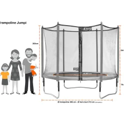 KANGUI - Trampoline de jardin 305 cm + filet de sécurité + échelle jumpi taupe/vert 300