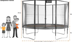 KANGUI - Trampoline de jardin 365 cm + filet de sécurité + échelle + kit ancrage | punchi