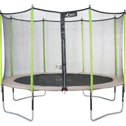 KANGUI - Trampoline de jardin 426 cm + filet de sécurité jumpi taupe/vert 430