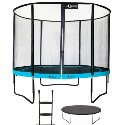 KANGUI - Trampoline de jardin rond 305 cm + filet de sécurité + échelle + bâche de protec