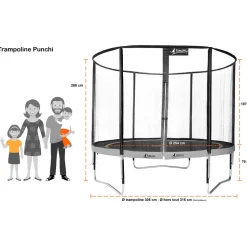 KANGUI - Trampoline de jardin rond 305 cm + filet de sécurité + échelle + bâche de protec