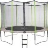 KANGUI - Trampoline de jardin 426 cm + filet de sécurité + échelle jumpi taupe/vert 430