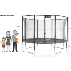 KANGUI - Trampoline de jardin 426 cm + filet de sécurité + échelle jumpi taupe/vert 430