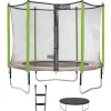 KANGUI - Trampoline de jardin jumpi taupe/vert 305 cm + filet + échelle + bâche de protec