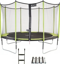 KANGUI - Trampoline de jardin 365 cm + filet de sécurité + échelle + kit d'ancrage jumpi