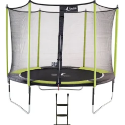 KANGUI - Trampoline de jardin 305 cm + filet de sécurité + échelle jumpi vert/noir 300
