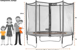 KANGUI - Trampoline de jardin 305 cm + filet de sécurité + échelle jumpi vert/noir 300