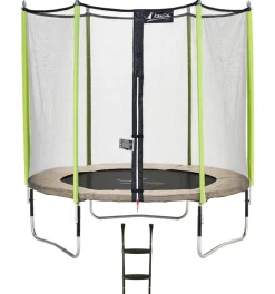 KANGUI - Trampoline de jardin 244 cm + filet de sécurité + échelle jumpi taupe/vert 250