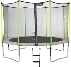 KANGUI - Trampoline de jardin 365 cm + filet de sécurité + échelle jumpi taupe/vert 360