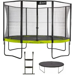 KANGUI - Trampoline de jardin rond 430 cm + filet de sécurité + échelle + bâche de protec