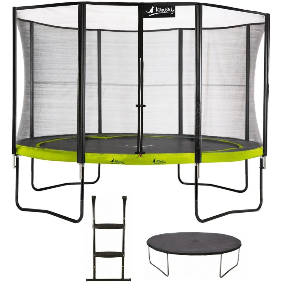 KANGUI - Trampoline de jardin rond 430 cm + filet de sécurité + échelle + bâche de protec