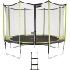 KANGUI - Trampoline de jardin 426 cm + filet de sécurité + échelle jumpi vert/noir 430