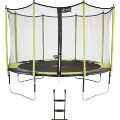KANGUI - Trampoline de jardin 426 cm + filet de sécurité + échelle jumpi vert/noir 430