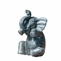 KING MATERIAUX - Statue éléphant gris assis 80cm