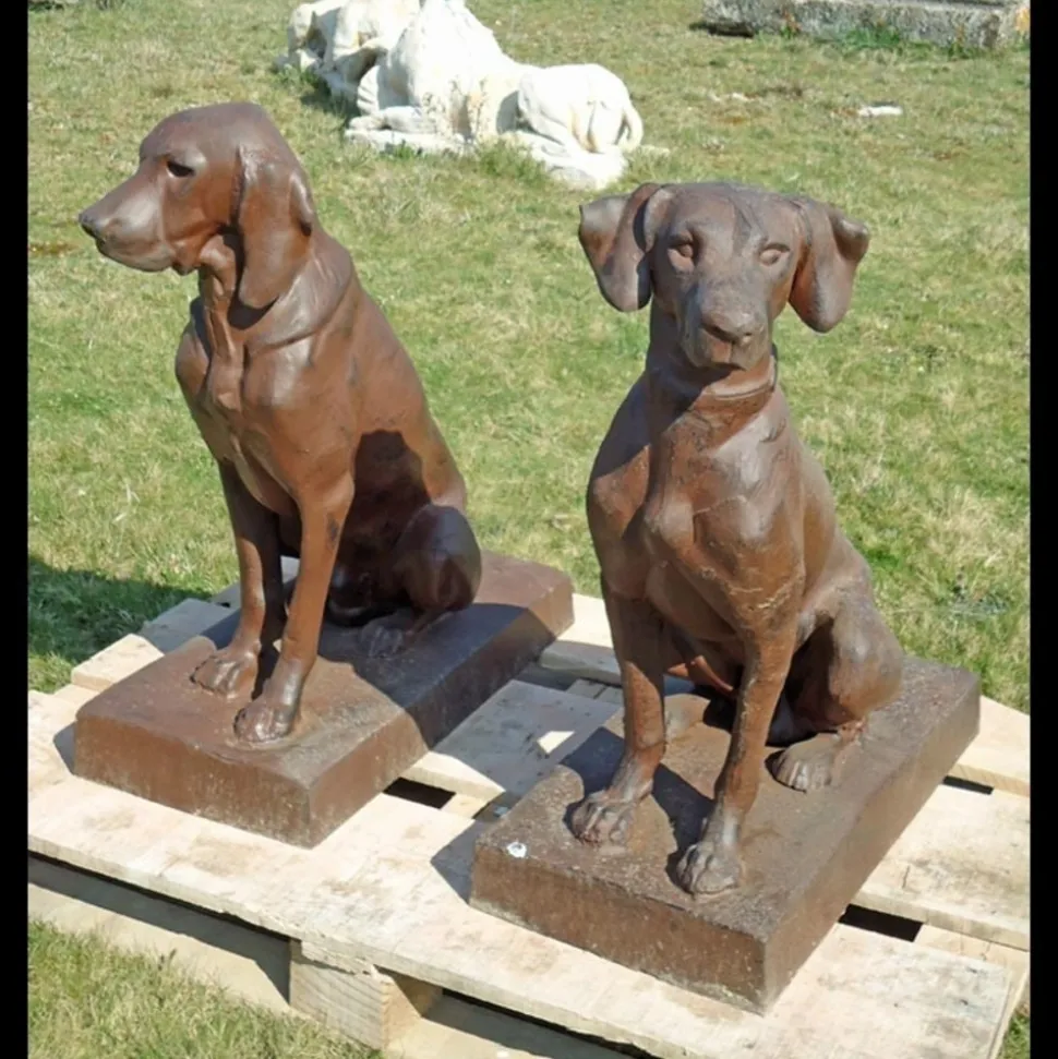 LA GRANDE PRAIRIE - Couple 2 chiens chasse fonte rouille 60x30x70cm
