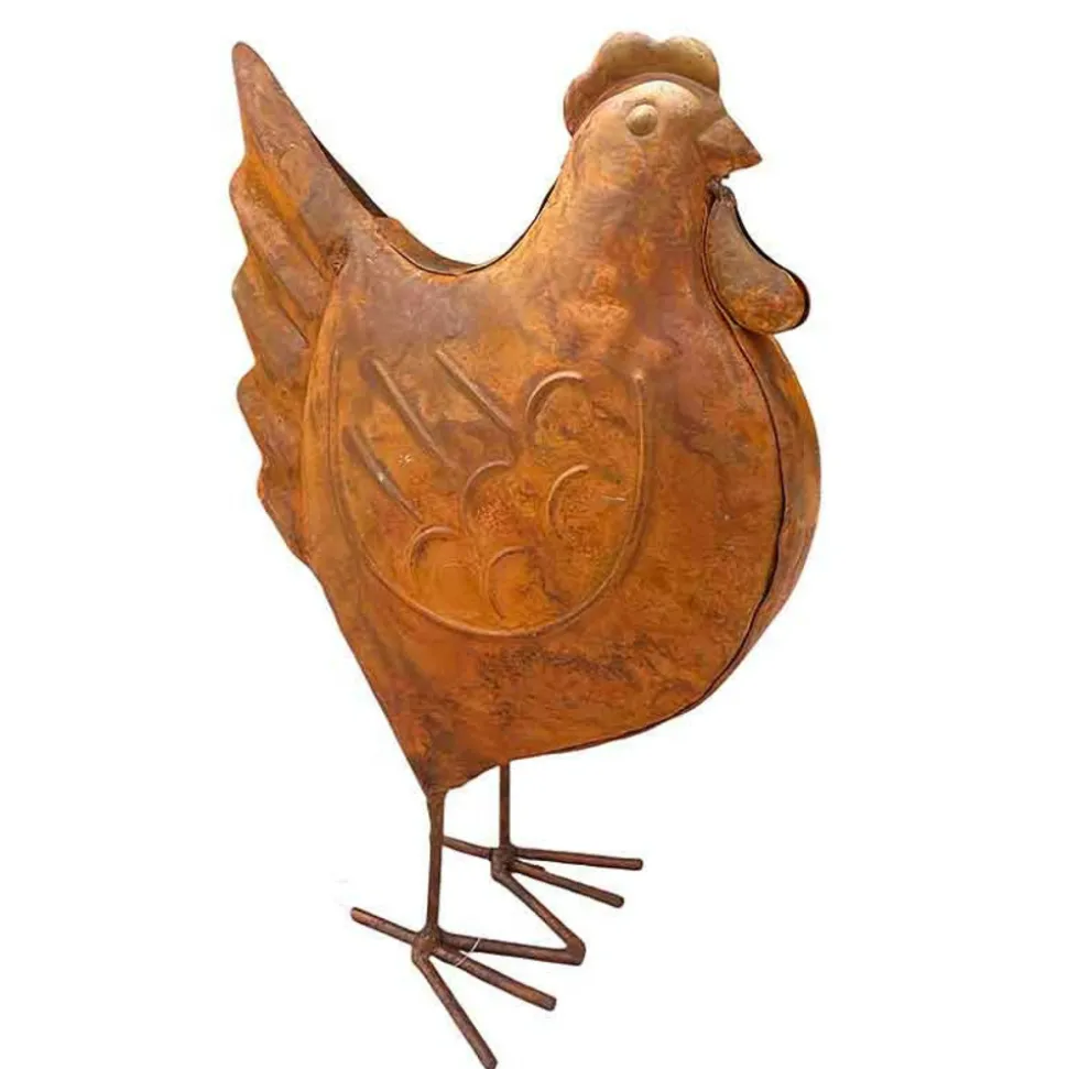 LA GRANDE PRAIRIE - Statuette poule fer rouille 14x7x20cm