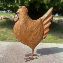 LA GRANDE PRAIRIE - Statuette poule fer rouille 14x7x20cm