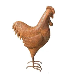 LA GRANDE PRAIRIE - Statuette coq fer rouille 14x7x21cm