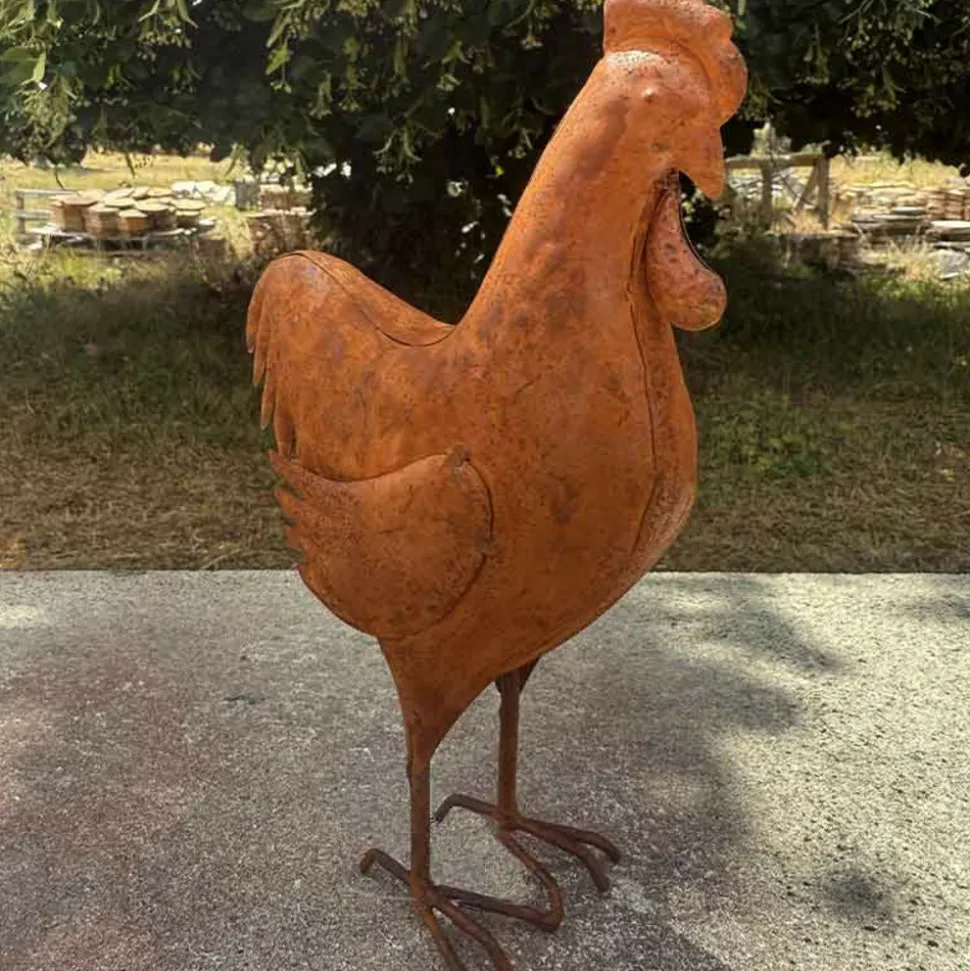 LA GRANDE PRAIRIE - Statuette coq fer rouille 14x7x21cm