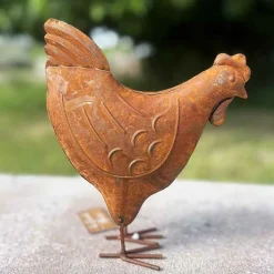 LA GRANDE PRAIRIE - Statuette poule décorative fer rouille 17x7x20cm