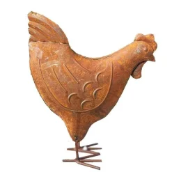 LA GRANDE PRAIRIE - Statuette poule décorative fer rouille 17x7x20cm