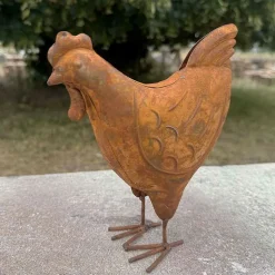 LA GRANDE PRAIRIE - Statuette poule décorative fer rouille 17x7x20cm
