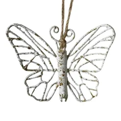 LA GRANDE PRAIRIE - Suspension papillon blanc doré 15x4x13cm
