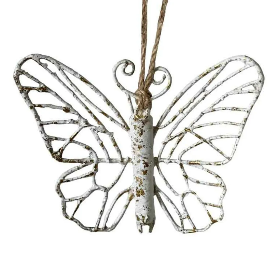 LA GRANDE PRAIRIE - Suspension papillon blanc doré 15x4x13cm