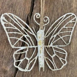 LA GRANDE PRAIRIE - Suspension papillon blanc doré 15x4x13cm