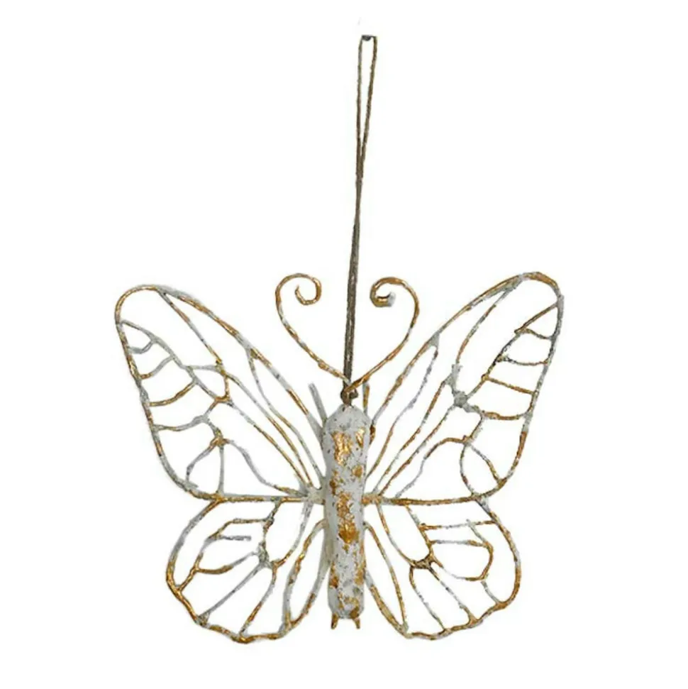 LA GRANDE PRAIRIE - Suspension papillon blanc doré 15x4x13cm