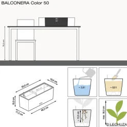 LECHUZA - Jardinière Balconera color, coloris gris ardoise - 50x19x19cm