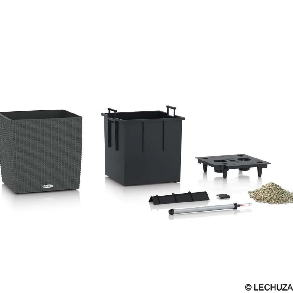 LECHUZA - Pot Cube Cottage en polypropylène, blanc L. 30 x l. 30 x H. 30 cm