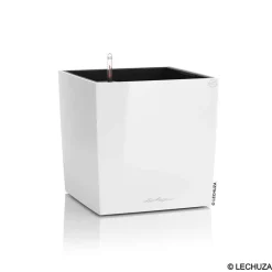 LECHUZA - Pot Cube Premium en polypropylène, blanc L. 30 x l. 30 x H. 30 cm