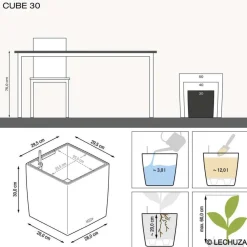 LECHUZA - Pot Cube Premium en polypropylène, blanc L. 30 x l. 30 x H. 30 cm