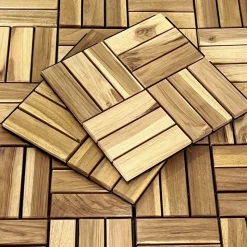 Lot de 36 dalles de terrasses 30x30cm en bois d'acacia. Motif carré. Clipsables