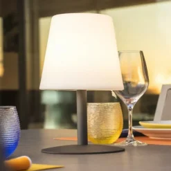 LUMISKY - Lampe de table led sans fil standy mini rock - lumisky - h 25 cm - gris et blanc