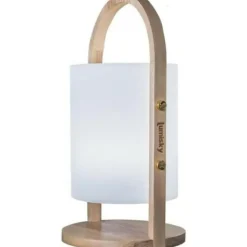 LUMISKY - Lanterne extérieure led woody - - blanc - design scandinave - poignée en bois naturel - autonomie 10h
