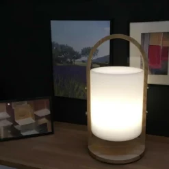 LUMISKY - Lanterne extérieure led woody - - blanc - design scandinave - poignée en bois naturel - autonomie 10h