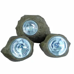 LUMISKY - Lot de 3 rochers solaires rocky marron plastique h14cm