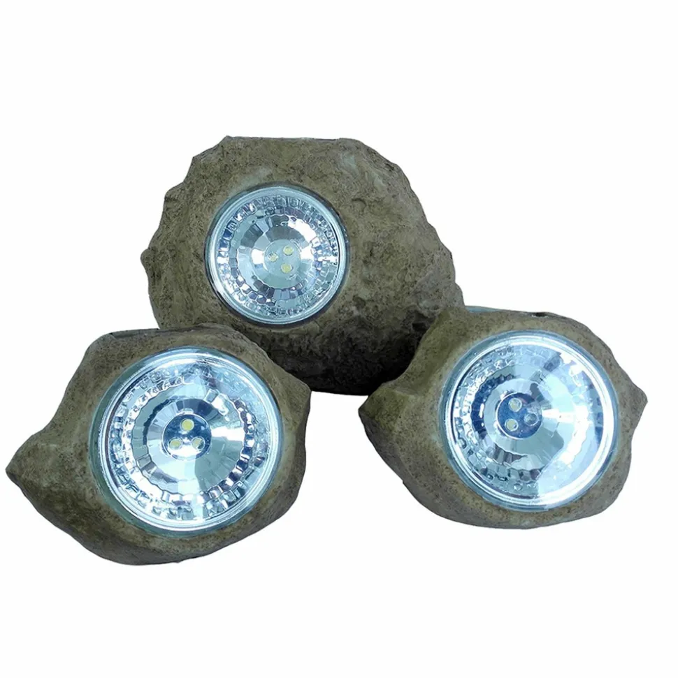 LUMISKY - Lot de 3 rochers solaires rocky marron plastique h14cm