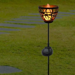 LUMISKY - Torche solaire en métal blossom noir metal h84.5cm