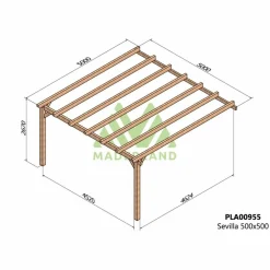 MADERLAND - Pergola accolée en bois lamellé-collé sevilla 500 x 500 cm