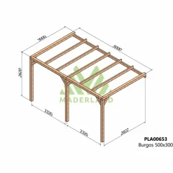 MADERLAND - Pergola accolée en bois lamellé-collé burgos 500 x 300 cm