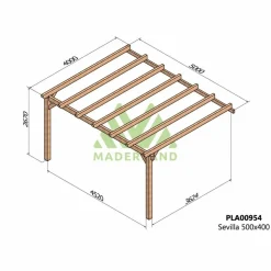 MADERLAND - Pergola accolée en bois lamellé-collé sevilla 500 x 400 cm